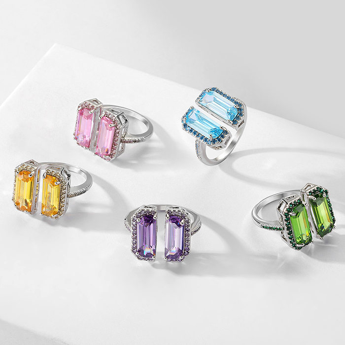 Glam luxueux anneaux ouverts géométriques en cuivre avec incrustation de Zircon
