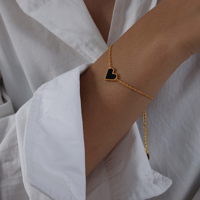 Elegante estilo francês formato de coração titânio chapeamento de aço incrustação de concha acrílica banhada a ouro 18K pulseiras brincos colar