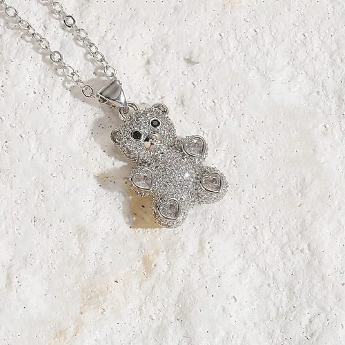 Cute Classic Style Streetwear Bear Copper Plating Inlay Zircon 14K Gold Plated Pendant Necklace