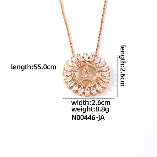 Casual Simple Style Round Letter Copper Plating Inlay Zircon Gold Plated Pendant Necklace