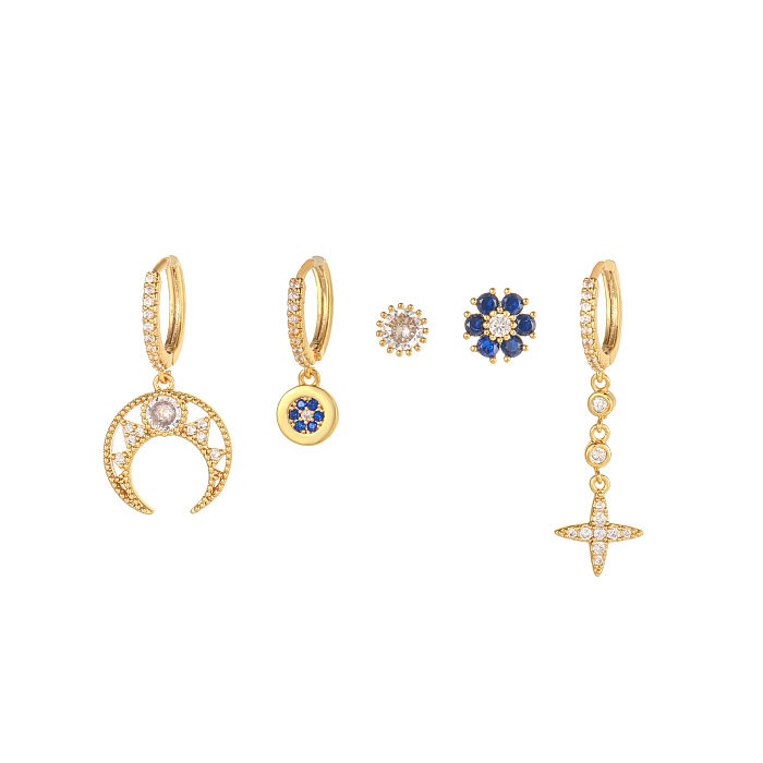 Blue Black Zircon Earings Set Fashion Refined Copper 5-Piece Earrings Set