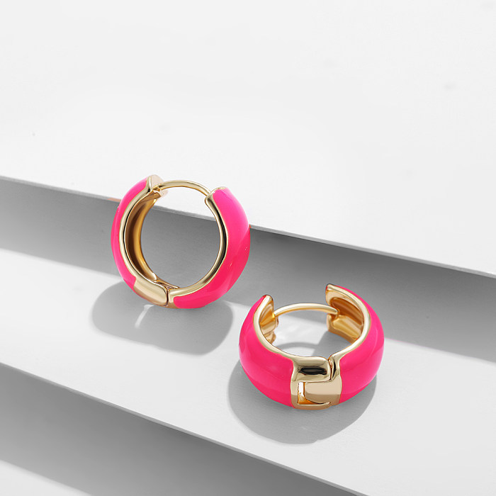 Simple Style Round Copper Hoop Earrings Enamel Copper Earrings 1 Pair