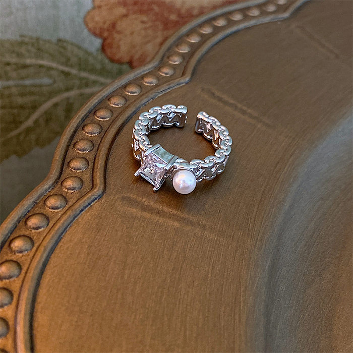 Casual Simple Style Heart Shape Copper Plating Inlay Pearl Zircon Open Ring