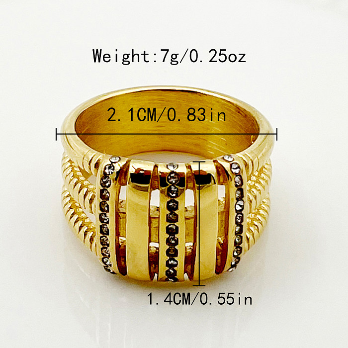 Atacado estilo retrô simples cor sólida chapeamento de aço inoxidável incrustado anéis de strass banhados a ouro