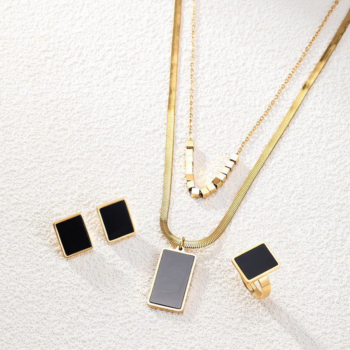 مجموعة مجوهرات IG Style Modern Style مستطيلة من الفولاذ المقاوم للصدأ مطلية بالبلاستيك مرصعة بالذهب عيار 18 قيراط
