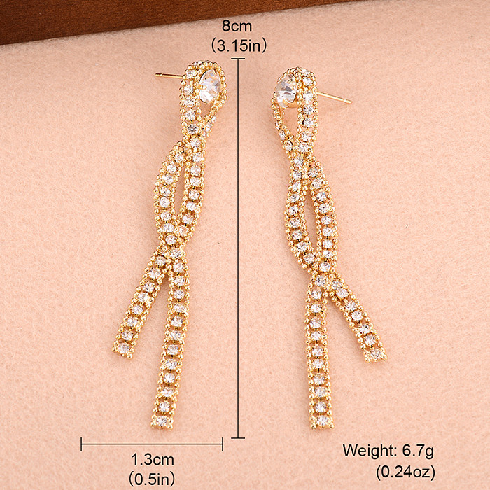 1 Pair Glam Tassel Plating Inlay Copper Rhinestones 14K Gold Plated Drop Earrings