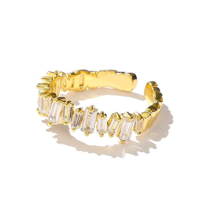 Schlichter Stil, einfarbig, mit Kupferbeschichtung, Inlay, künstliche Edelsteine, weißvergoldet, vergoldete offene Ringe