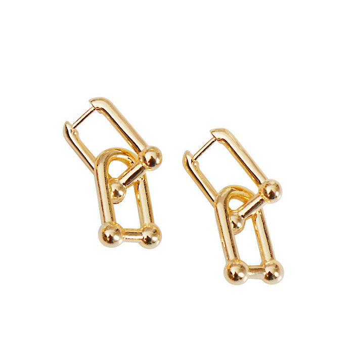 European And American Fashion New U-shaped Ball Interlocking Copper Earrings
