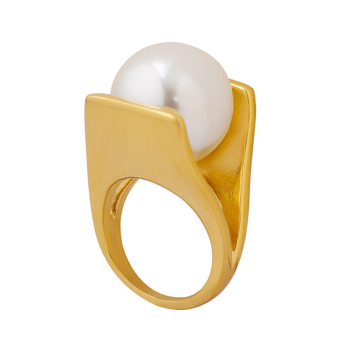 Retro-Ringe mit geometrischen Titanstahl-Intarsien und künstlichen Perlen, 1 Stück
