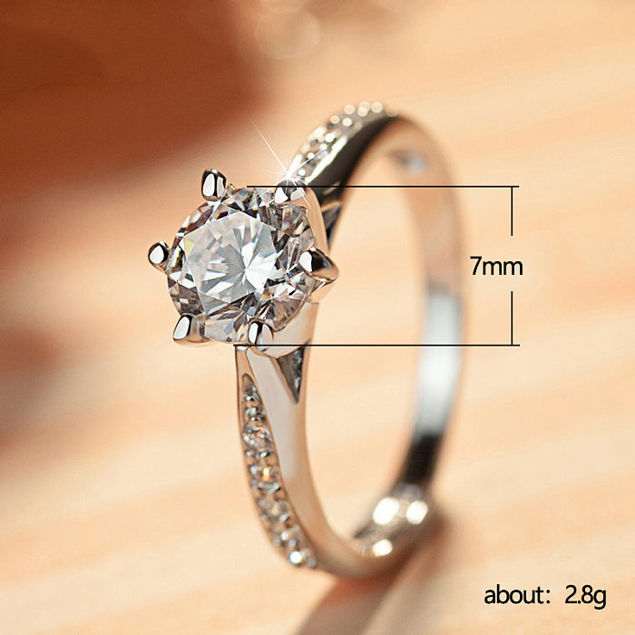 Fashion New Wedding Six-Claw Zircon Copper Ring