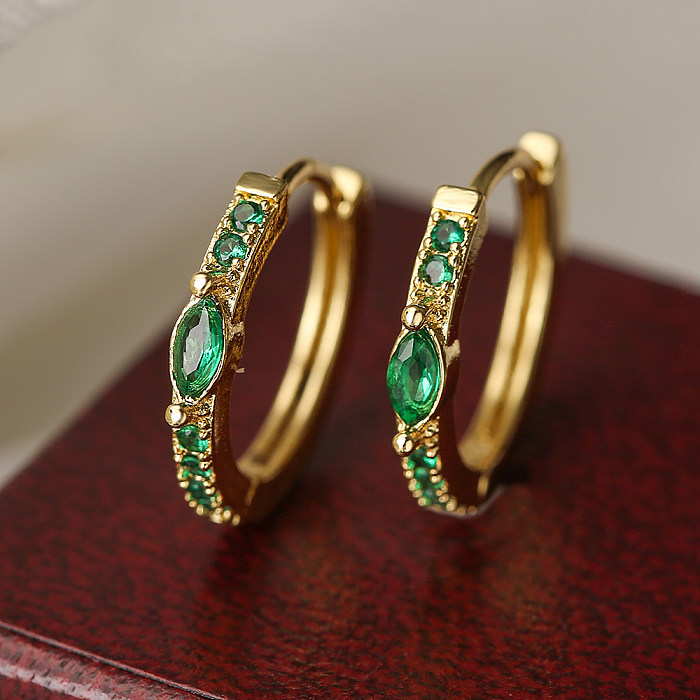 1 Pair Simple Style Artistic Round Copper Plating Inlay Zircon 18K Gold Plated Hoop Earrings