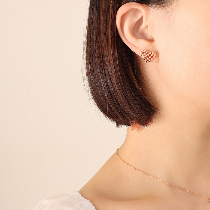 Fashion Heart-shaped Stitching Necklace Titanium Steel 18k Gold Earrings Set