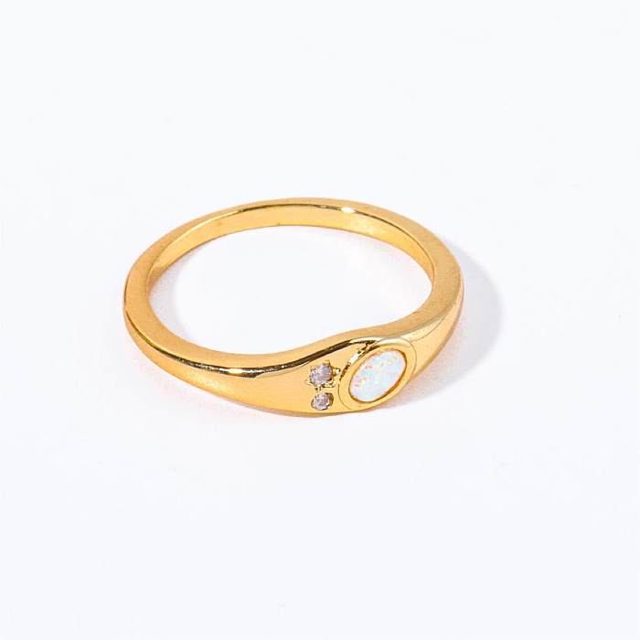 Simple Style Oval Copper Plating Inlay Opal Zircon Rings