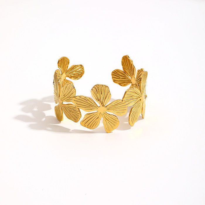 Estilo vintage deixa flor borboleta pulseira assimétrica de aço inoxidável