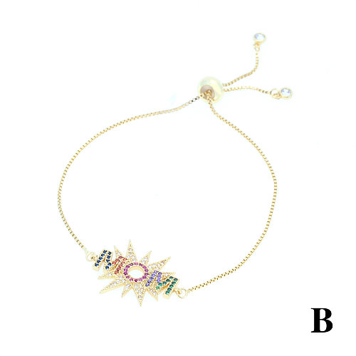 Simple Style Shiny Letter Devil'S Eye Hand Of Fatima Copper Gold Plated Zircon Bracelets In Bulk