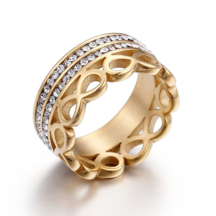 Europeu e americano personalizado popular sorte 8 palavras fileira dupla diamante titânio aço moda feminina temperamento anel de aço titânio ornamento