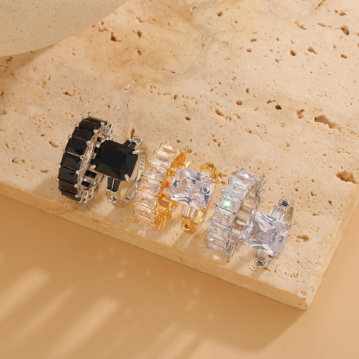 Elegant Luxurious Square Copper Plating Inlay Zircon 14K Gold Plated Rings