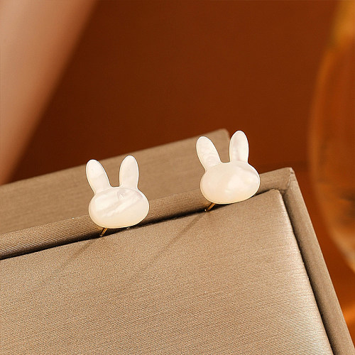 1 Pair Vacation Rabbit Inlay Copper Shell Ear Studs