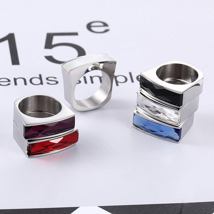 European And American New Popular Titanium Steel Rectangular Glass Ring