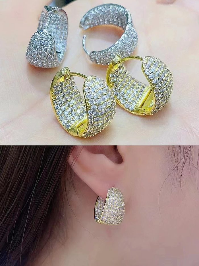 1 Paar Retro-Ohrringe mit geometrischer Beschichtung und Inlay aus Kupfer und Zirkon