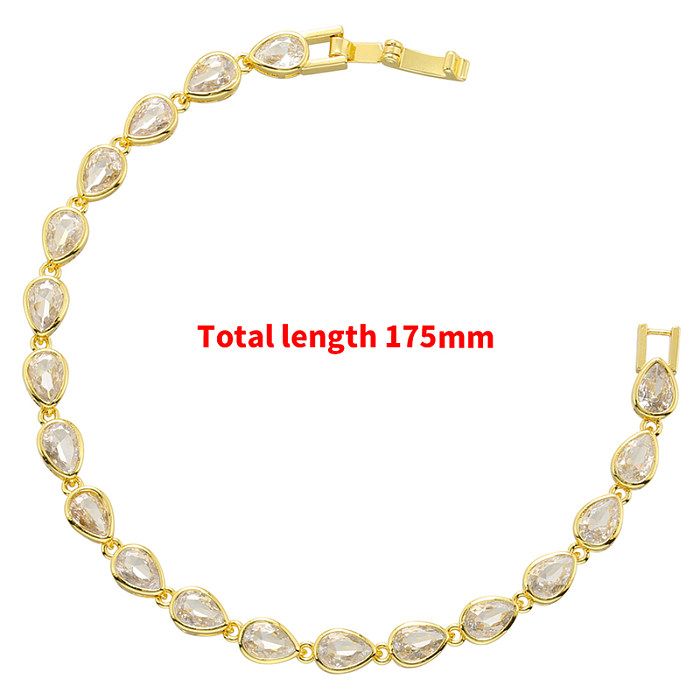 Elegante glam gotas de água chapeamento de latão inlay zircon 18k banhado a ouro pulseiras colar
