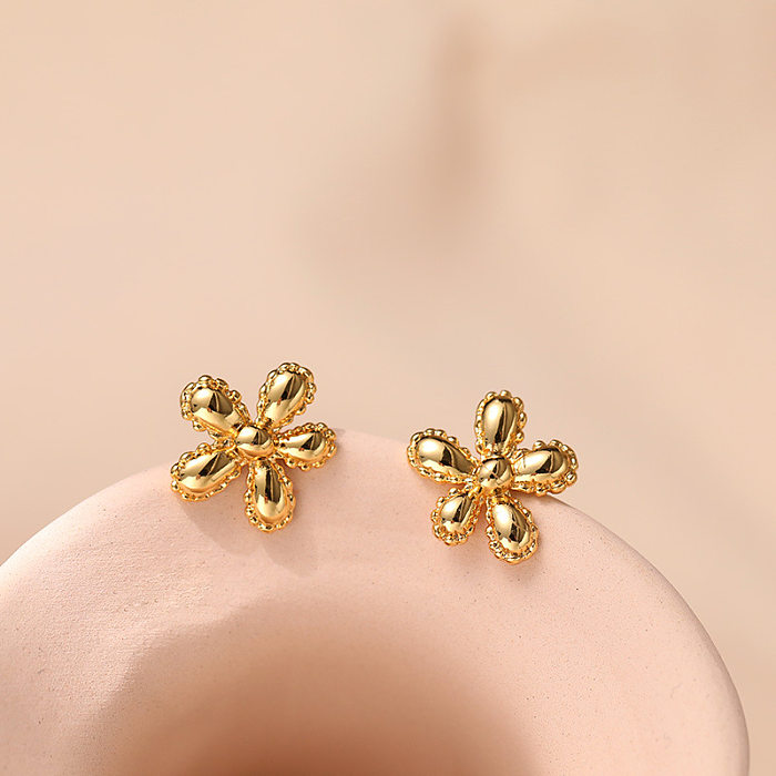 1 Pair Casual Sweet Flower Plating Copper 18K Gold Plated Ear Studs