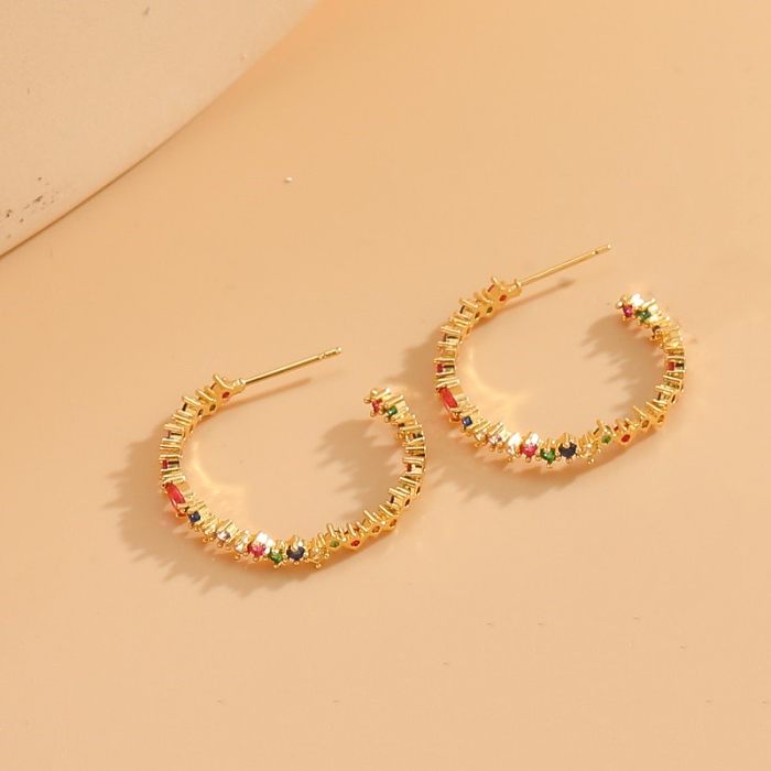 1 Pair Elegant Luxurious Classic Style Geometric Plating Inlay Copper Zircon 14K Gold Plated Earrings