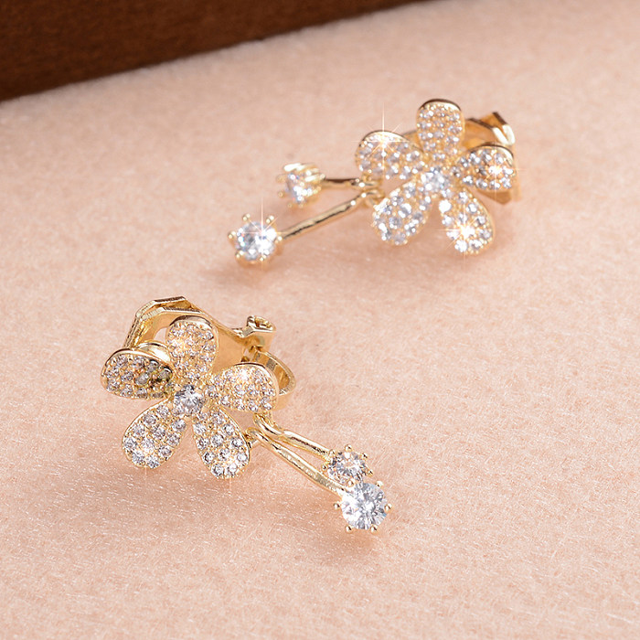 1 Pair IG Style Cute Sweet Flower Plating Inlay Copper Zircon 14K Gold Plated Ear Cuffs