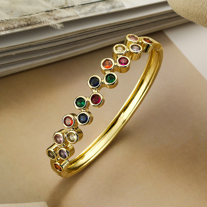 Retro Simple Style Round Copper Plating Inlay Zircon 18K Gold Plated Bangle