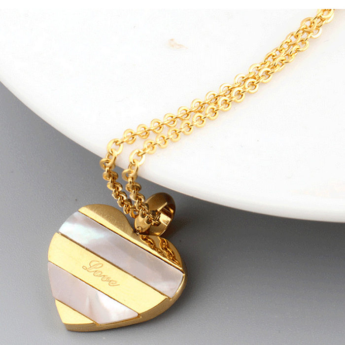 1 Set Simple Style Heart Shape Titanium Steel Inlay Shell Women'S Earrings Necklace