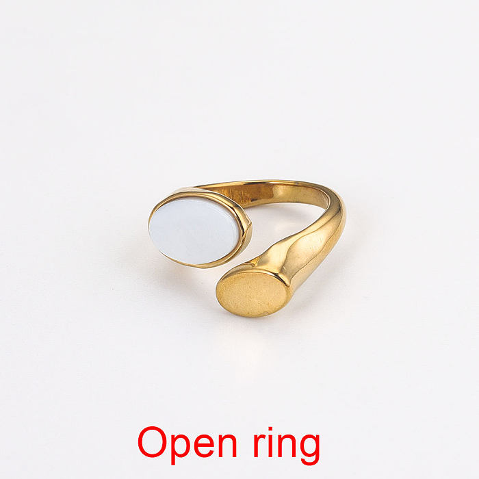 Moda geométrica chapeamento de aço inoxidável pérolas artificiais turquesa anel aberto