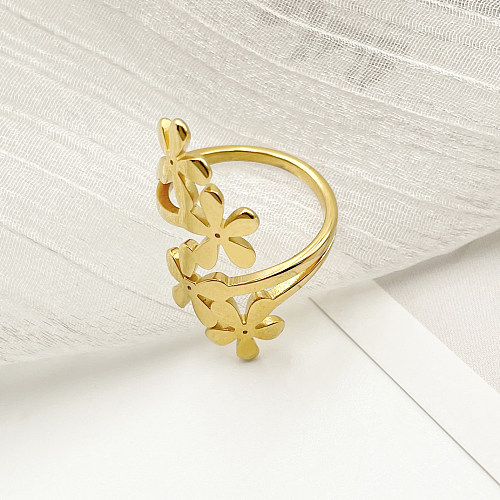 Anéis elegantes banhados a ouro em aço inoxidável com flores a granel