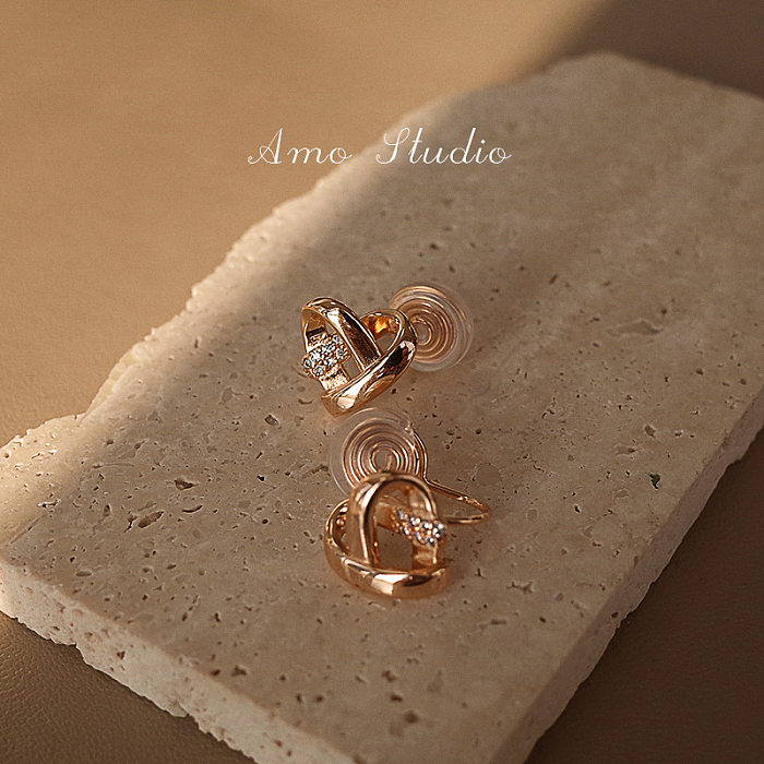 1 Pair Simple Style Heart Shape Copper Plating Inlay Zircon Gold Plated Ear Clips Ear Studs