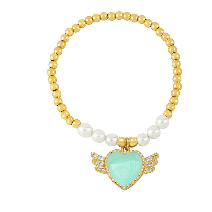INS Style coeur forme ailes cuivre perle placage incrustation Zircon Bracelets