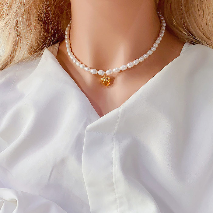 Einfache Herzform-Kupfer-Perlen-Inlay-Zirkon-Anhänger-Halskette