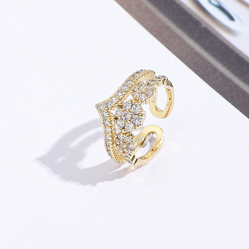 Elegant Lady Geometric Copper Inlay Zircon Gold Plated Open Rings