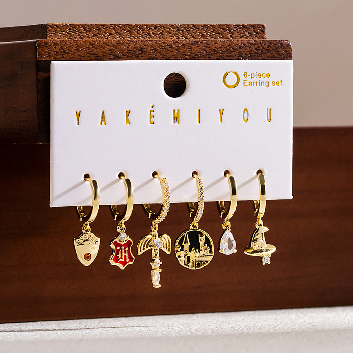 Simple Style Cartoon Character Water Droplets Copper 14K Gold Plated Zircon Drop Earrings In Bulk