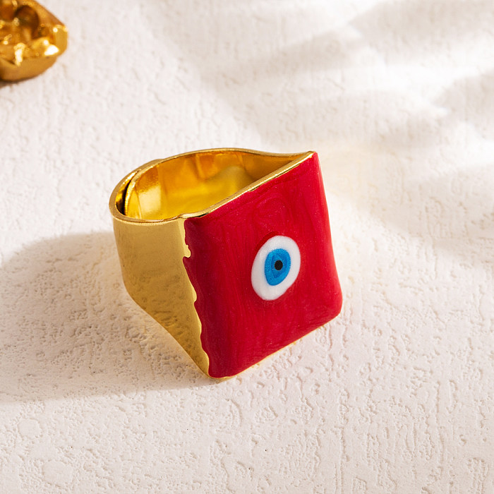 Artistic Devil'S Eye Copper Enamel 18K Gold Plated Open Ring