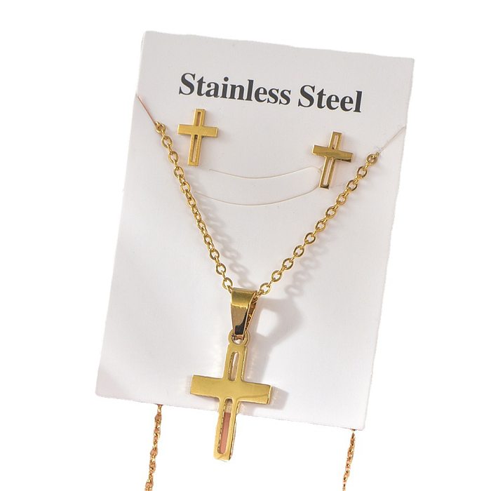 Ensemble de bijoux plaqué acier et titane, Style Simple, croix animale en forme de cœur, 1 ensemble