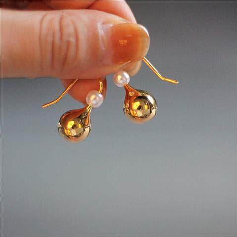 1 Pair Lady Water Droplets Plating Artificial Pearl Copper Ear Hook