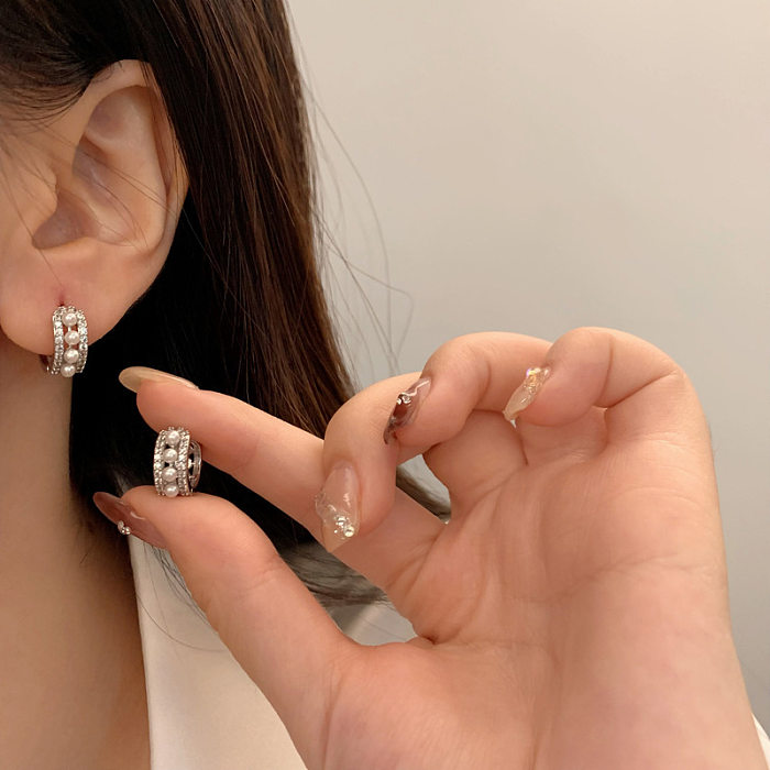 1 Pair IG Style Korean Style Geometric Plating Inlay Copper Pearl Earrings