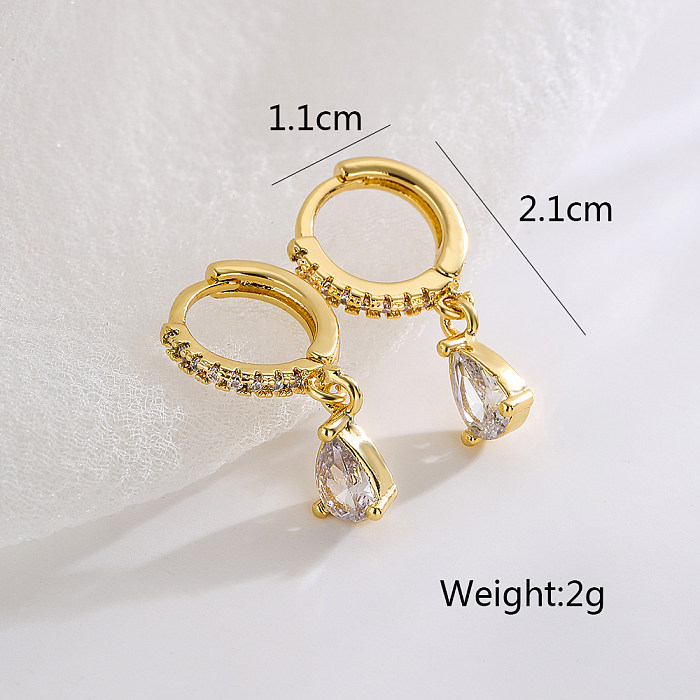 Fashion Water Droplets Copper Gold Plated Zircon Drop Earrings 1 Pair