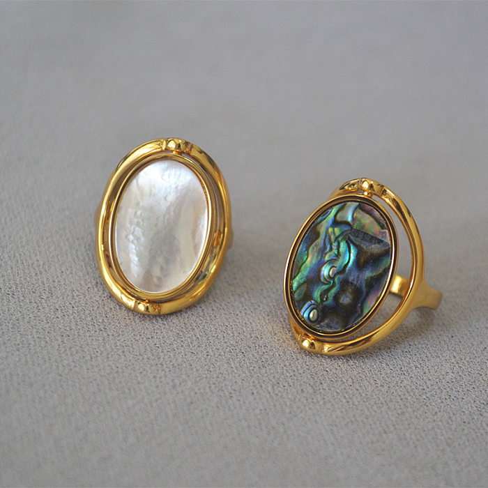 Vergoldete Ringe im Vintage-Stil mit geometrischem Farbblock, Perlmutt-Kupfer-Abalone-Muschel-Beschichtung