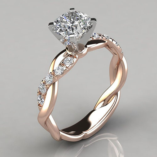 Moda rosa ouro incrustado princesa diamante senhoras anel de cobre joias