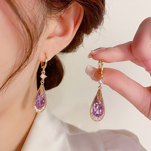 1 Pair Korean Style Water Droplets Plating Inlay Copper Zircon Gold Plated Drop Earrings