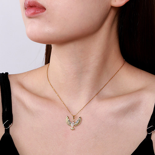 IG Style Simple Style Eagle Stainless Steel Copper Plating Inlay Zircon 18K Gold Plated Pendant Necklace