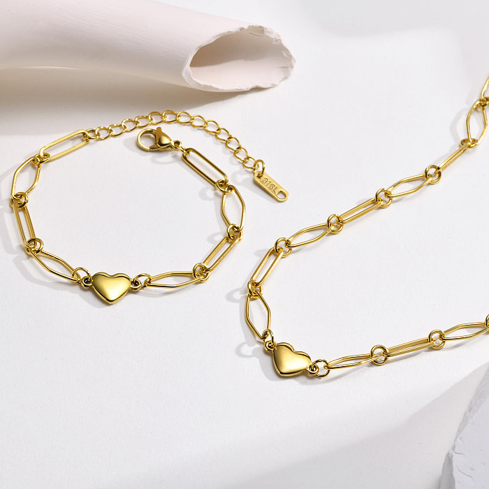 Collier de bracelets plaqué or 18 carats en acier inoxydable en forme de cœur de style classique