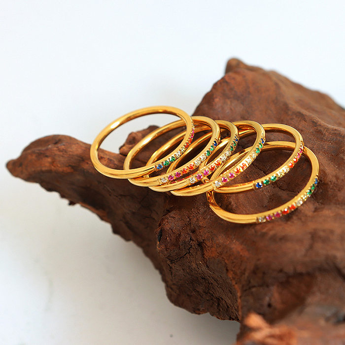 Anéis de zircão incrustados de aço de titânio geométrico da moda