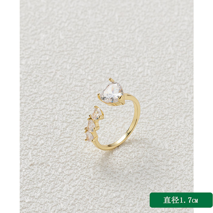 1 Piece Retro Heart Shape Flower Copper Inlay Zircon Open Ring