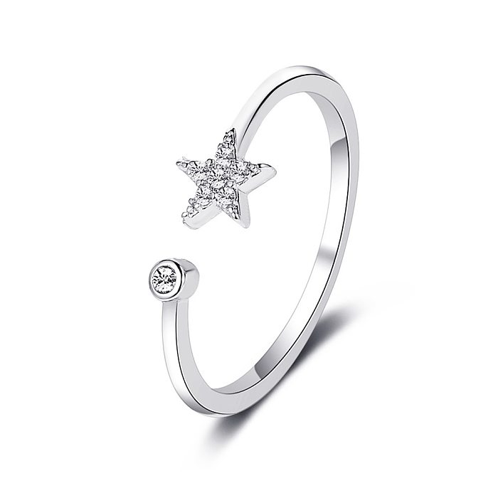 Korea Diamond Rings Sweet Simple Five-pointed Star Ring Fresh Wild Diamond-set Star Opening Women Ring Literary Jewelry Wholesale jewelry